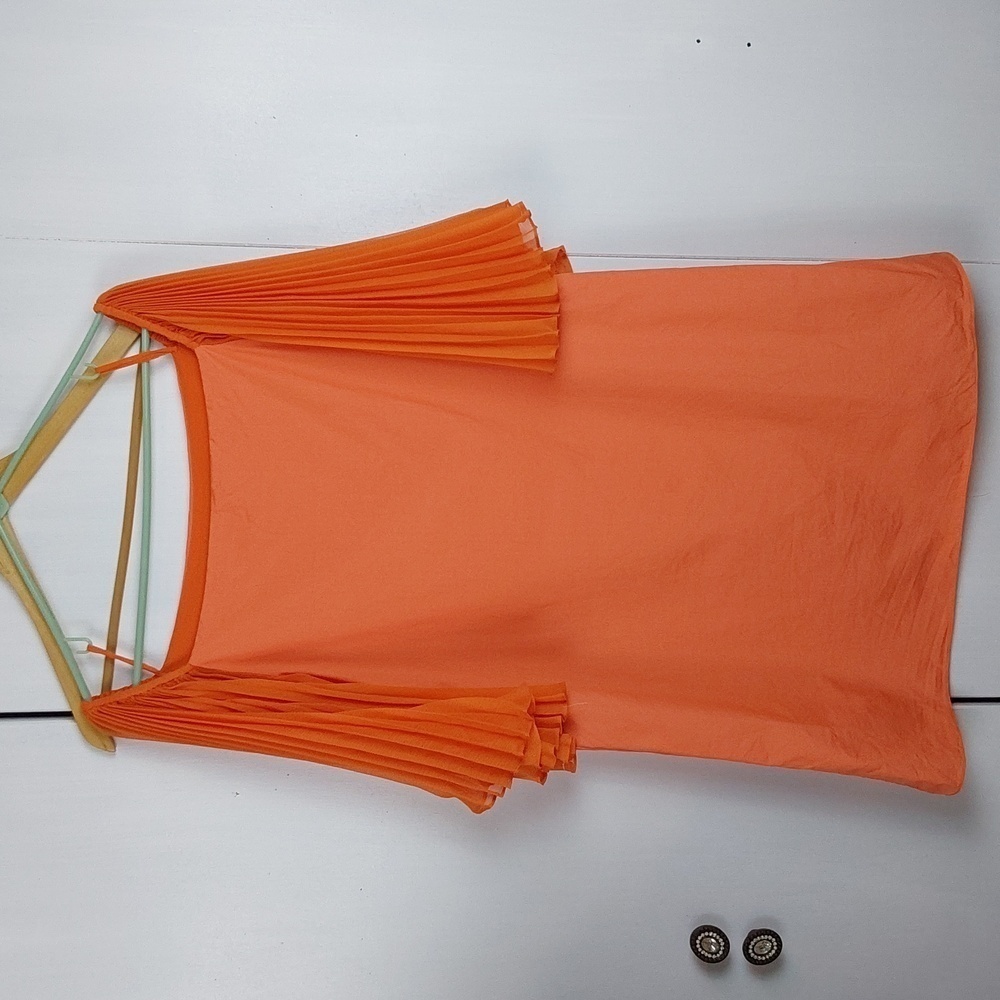 Alice + Olivia Orange/ Coral Linen Mini Dress Chiffon Sleeve SAMPLE Flaw Sz. S/M